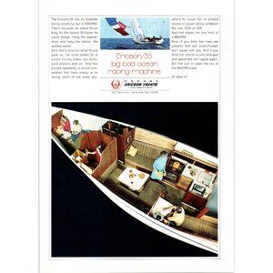 1971 Ericson Yachts 35 Sailing Yacht Vintage Print Ad Cabin Layout 70s Wall Art
